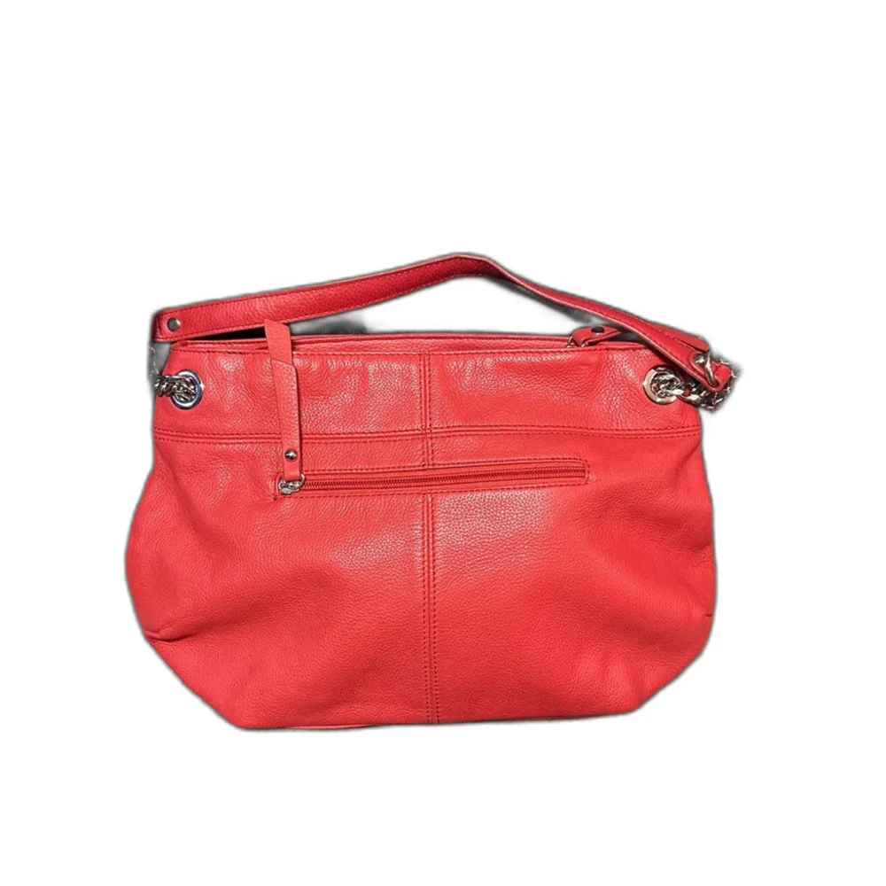 Tignanello Red Leather Hobo Bag With Chain Accent